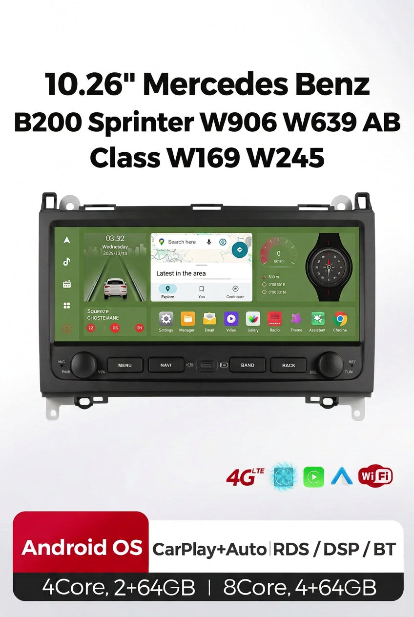 Mekede 10.26-inch Android 15 Car Radio 4G+64G For Mercedes-Benz W169 W245 B200 W906 Sprinter W639 Wireless Carplay Navigation GPS Intelligent Systems D0T1E32