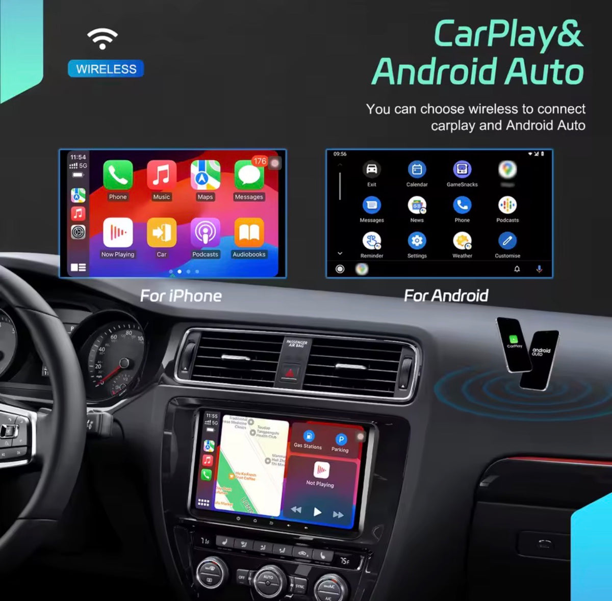 Volkswagen Seat Skoda 9” Android 15 , 4/64 gb CarPlay Android auto wireless gps Bluetooth Wi-Fi RDS