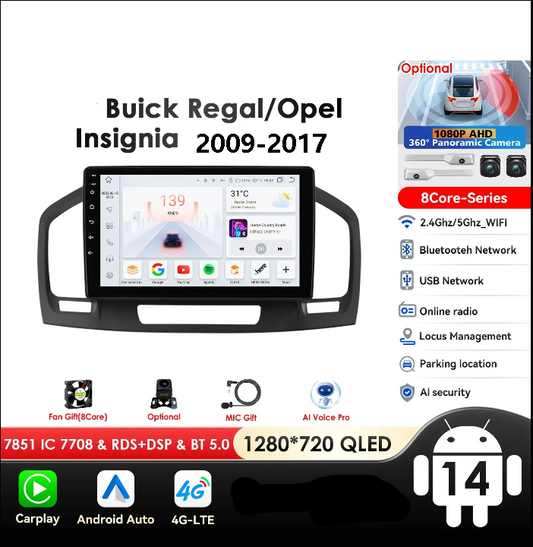 Opel Insignia 2009-2017 9" Android 14 Carplay Android auto wireless wifi bt gps 4g  AUTM9ZD8