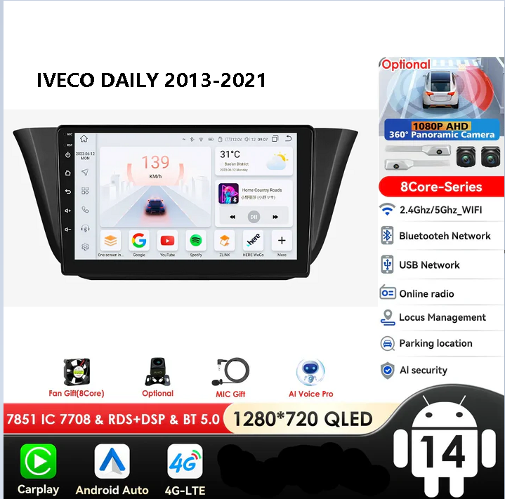 Iveco Daily 2013-2021 Multimedia Video Player GPS Carplay Android Auto wireless AUTM76EA