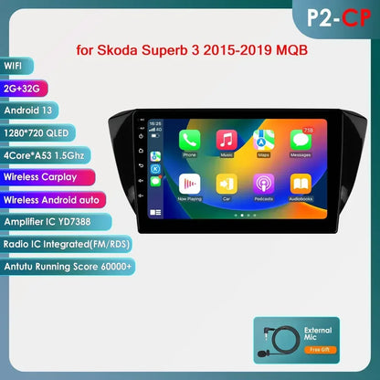 Skoda Superb 3 2015 - 2019 10,1" / 10,33" Android 14 Carplay Android auto wireless wifi bt gps 4g  AUTM1J1R