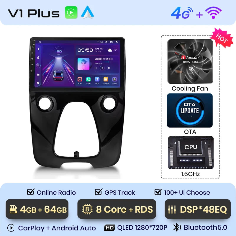 Toyota Aygo 2014 - 2021 9"  Wireless Android Auto Carplay Radio RDS WIFI BT GPS 4G Car Multimedia AUTMPEGCIT3