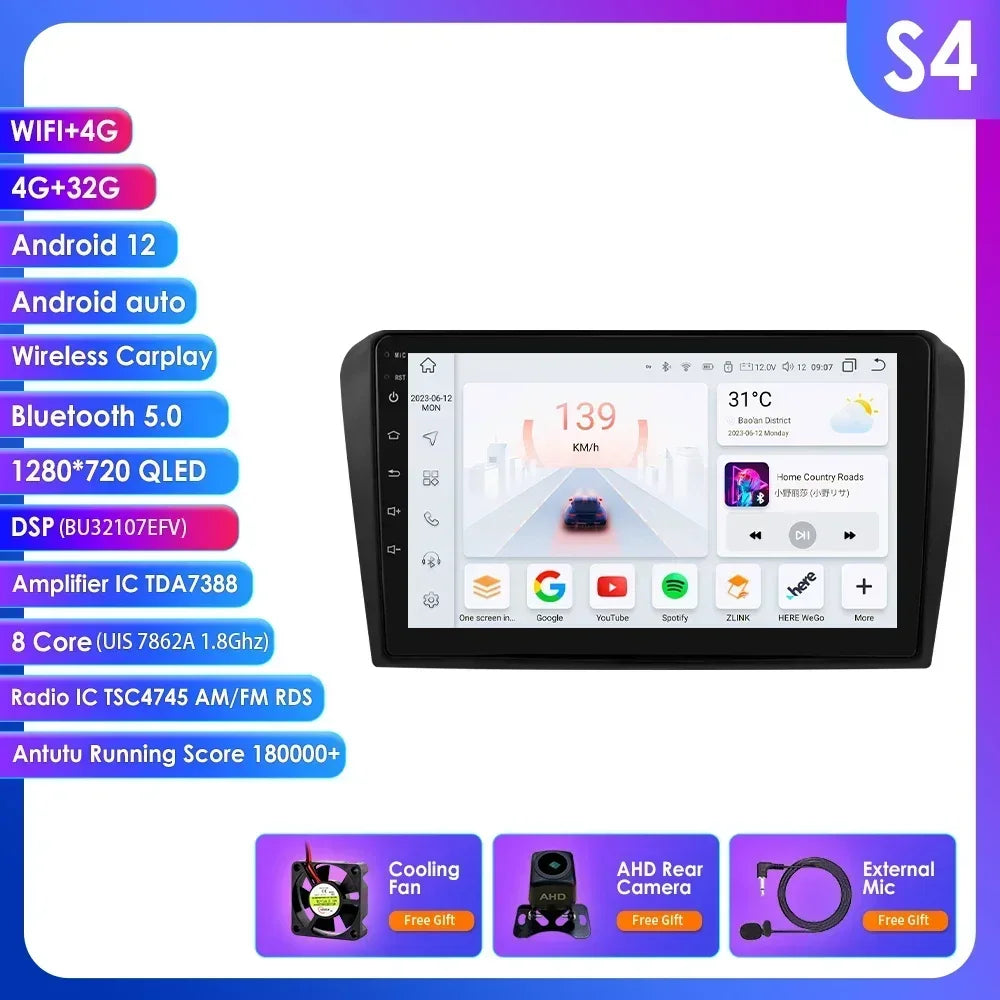 Mazda 3 2004-2009 9" / 10,33"  Android 14 Carplay Android auto wireless wifi bt gps 4g AUTMZAMD3