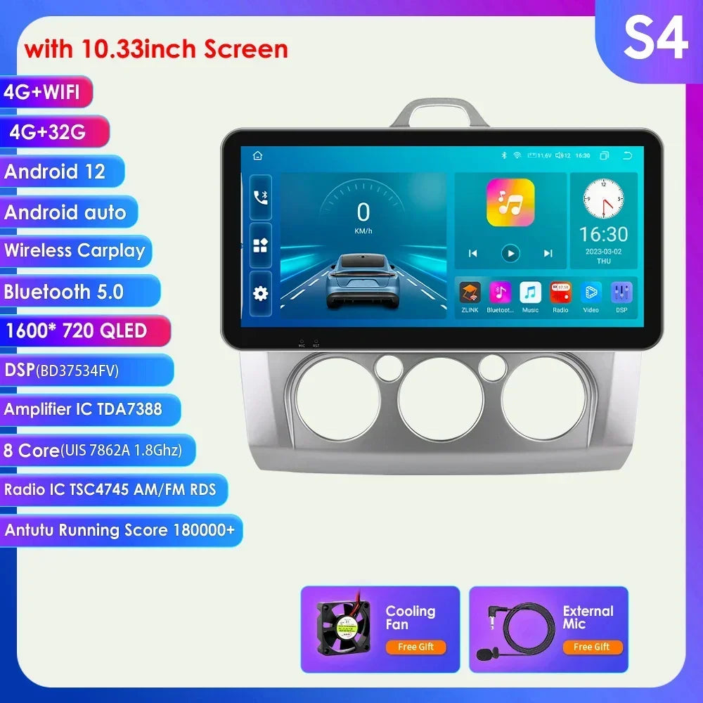Ford Focus 2 3 Mk2 Mk3 2004-2011 9" Android 14 Carplay Android auto wireless wifi bt gps 4g  AUTMG5XX