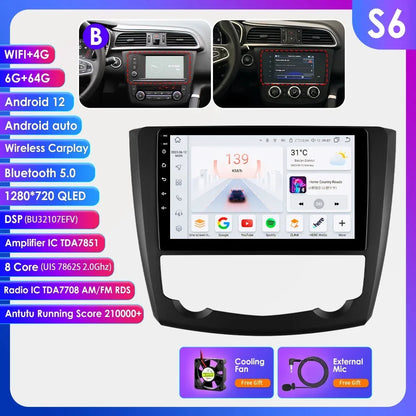 Renault Kadjar 2015-2019  9" Android 14 Carplay Android auto wireless wifi bt gps 4g AUTM83VU