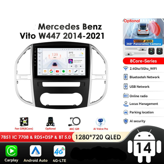 Mercedes Benz Vito W447 2014 - 2021 9" /10,33" Android 14 Carplay Android auto wireless wifi bt gps 4g AUTMCTCJ