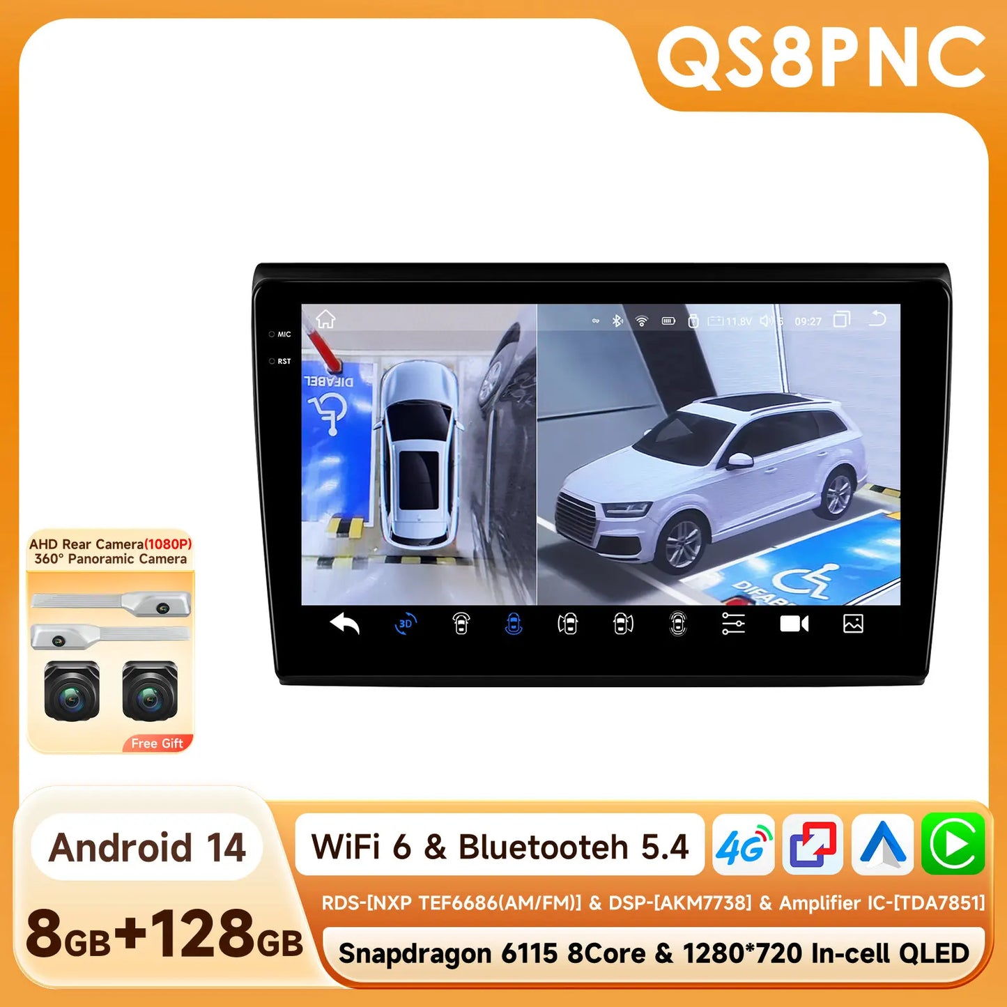 Fiat Bravo 2007 - 2012 9" Android 14 Carplay Android auto wireless wifi bt gps 4g AUTMF9LG