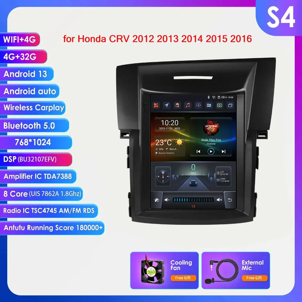 Honda CRV CR-V 2012 - 2016 9.7" Android 14 Carplay Android auto wireless wifi bt gps 4g AUTMCRVVH