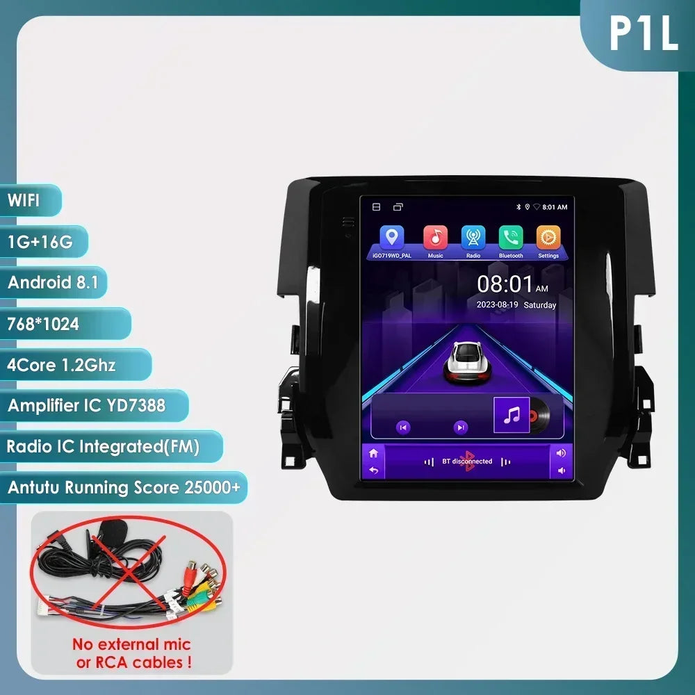 Honda Civic 2015-2020 9.7" Android 14 Carplay Android auto wireless wifi bt gps 4g AUTMCVCH3