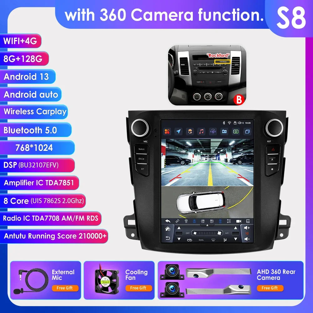 Mitsubishi Outlander Xl 2 2008-2013 9,7" Android 14 Carplay Android auto wireless wifi bt gps 4g AUTMXLOMX
