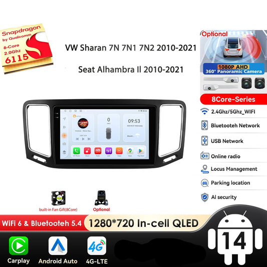 Volkswagen VW Sharan SEAT Alhambra 7N 2010-2022 Multimedia Player GPS Carplay Android auto wireless 4G WiFi Video AUTMJ9HF