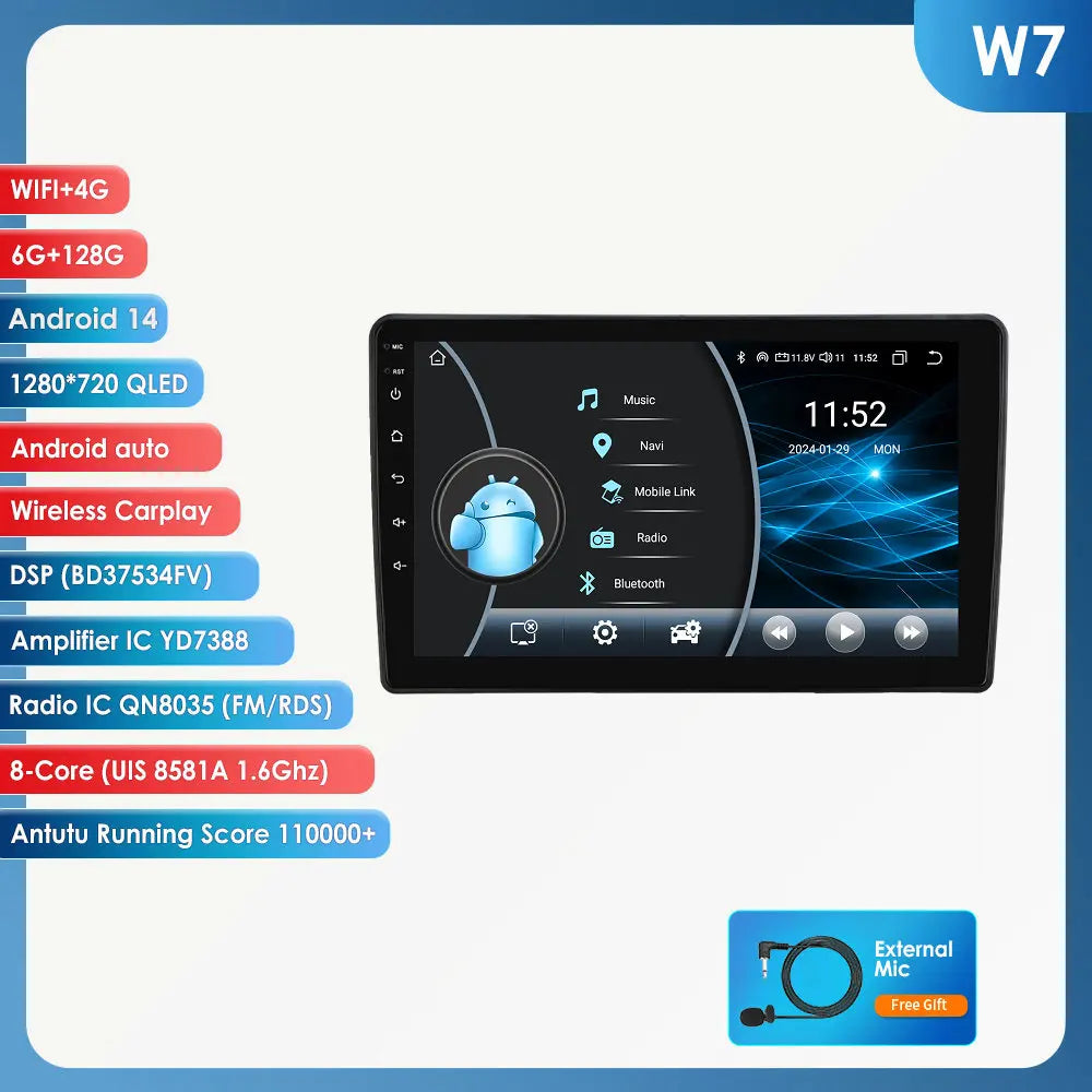 Ford Fiesta 1995-2001 Focus MK1 1998-2004 9" Android 14 Carplay Android auto wireless wifi bt gps 4g AUTM9J8W