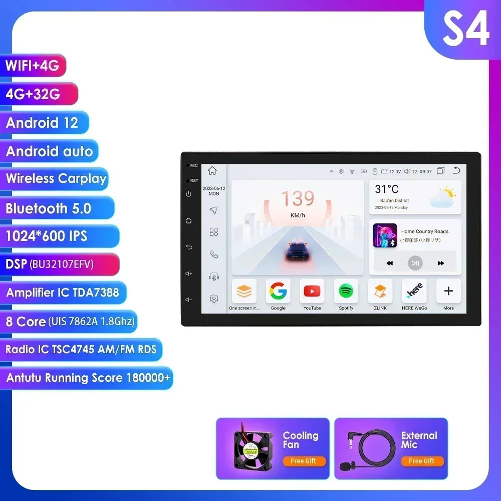 Universale 2 DIN 7" Android 14 Carplay Android auto wireless wifi bt gps 4g AUTMIYLG