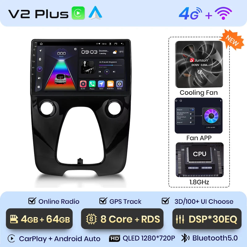 Toyota Aygo 2014 - 2021 9"  Wireless Android Auto Carplay Radio RDS WIFI BT GPS 4G Car Multimedia AUTMPEGCIT3