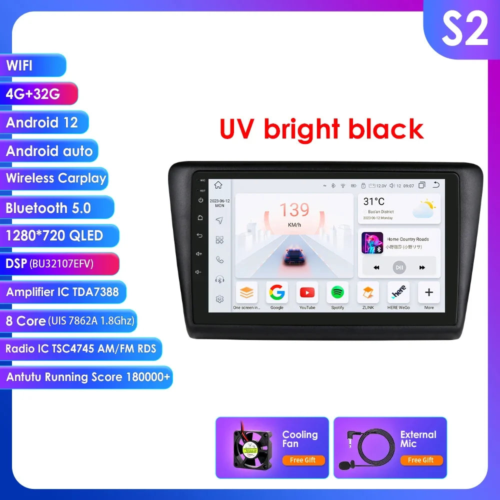 Skoda Rapid Seat Toledo 2013-2019 9" Android 14 Carplay Android auto wireless wifi bt gps 4g  AUTM0KRI