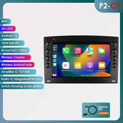 Renault Megane 2 2002-2009 7" Android 14 Carplay Android auto wireless wifi bt gps 4g AUTM6WAO