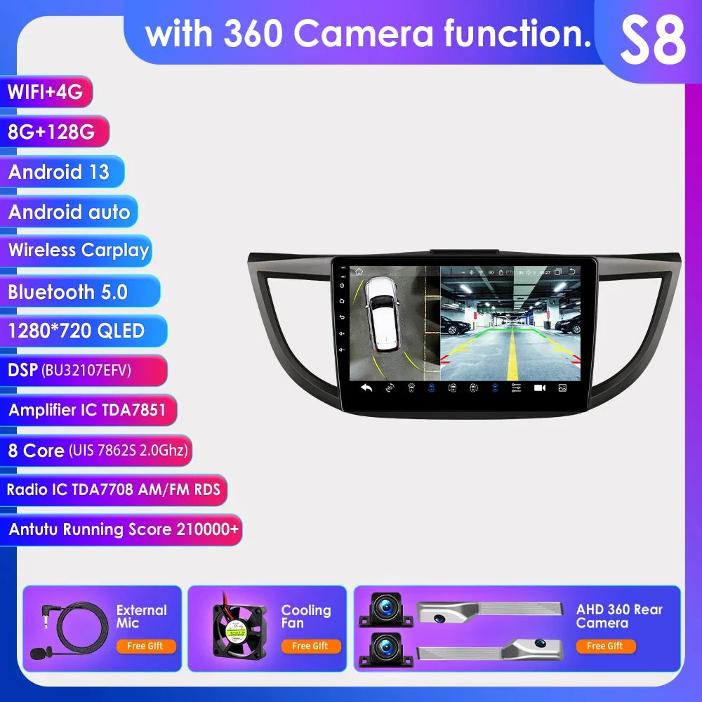 Honda CR-V 4th 2012-2016 9" Android 14 Carplay Android auto wireless wifi bt gps 4g AUTMVCRH4