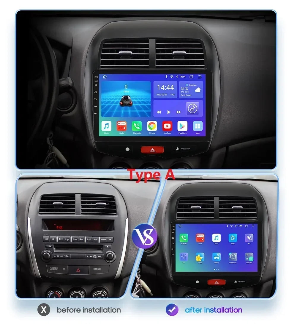 Mitsubishi ASX 1 2010 - 2018 9"Android 14 Carplay Android auto wireless wifi bt gps 4g RDS AUTMMTBSX