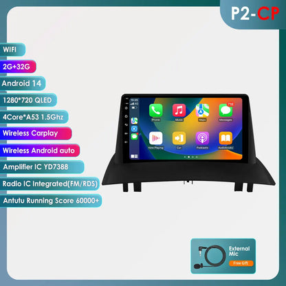Renault Megane 2 2002-2009 9" Android 14 Carplay Android auto wireless wifi bt gps 4g AUTM6RPO