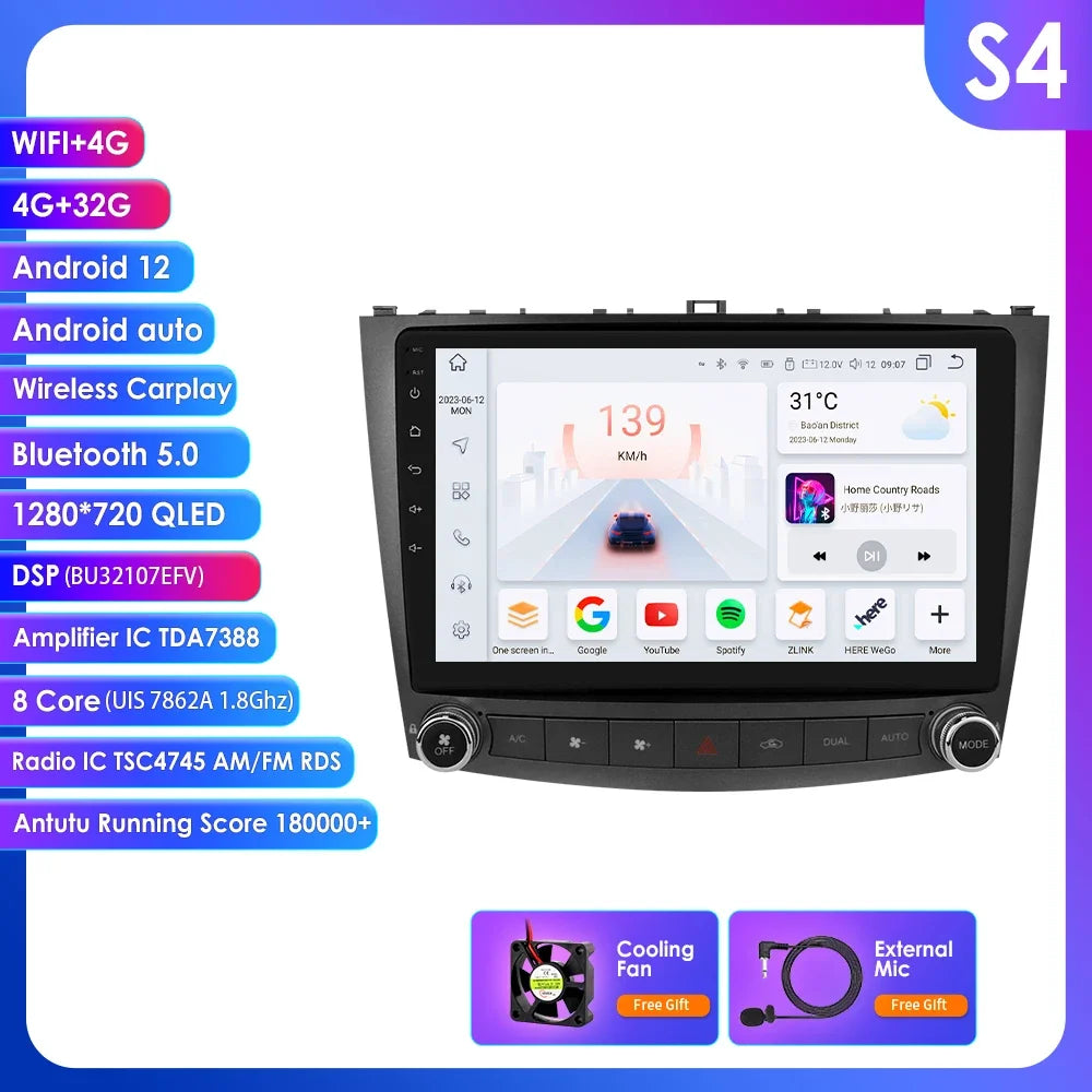 Lexus IS250 IS300 IS200 IS220 IS350 2006-2012  10,1" Android 14 Carplay Android auto wireless wifi bt gps 4g AUTMISXLM