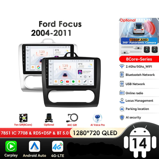 Ford Focus  2004-2011 9" / 10,33"  Android 14 Carplay Android auto wireless wifi bt gps 4g AUTMQRQU