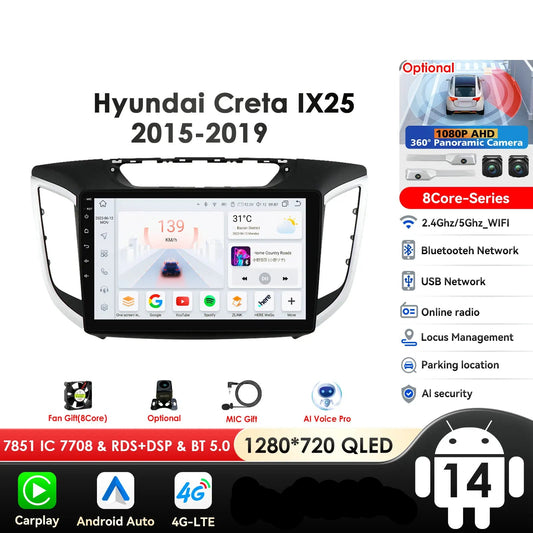Hyundai Creta Ix25 2015 - 2019 10,1" Android 14 Carplay Android auto wireless wifi bt gps 4g  AUTM4S9U