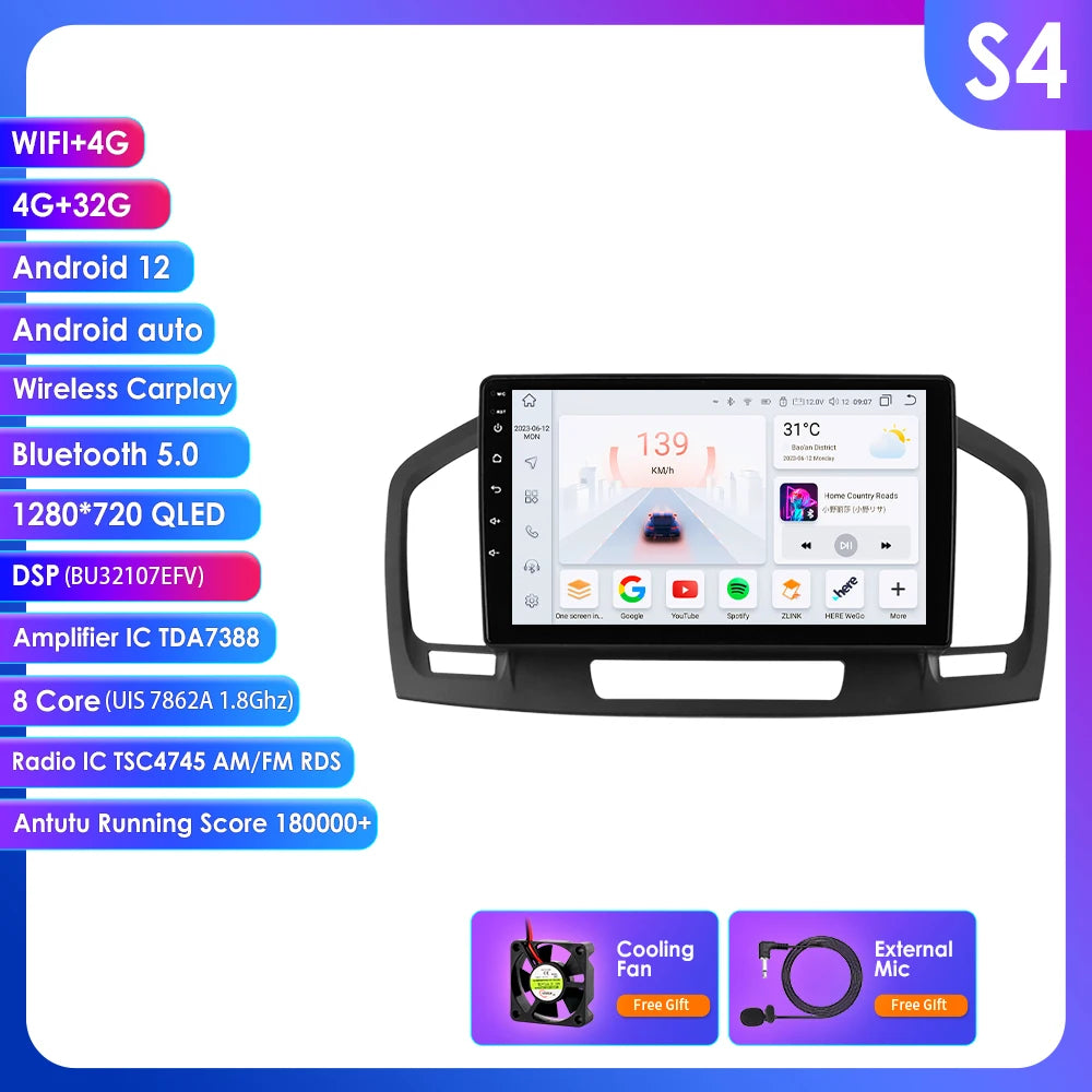 Opel Insignia 2009-2017 9" Android 14 Carplay Android auto wireless wifi bt gps 4g  AUTM9ZD8