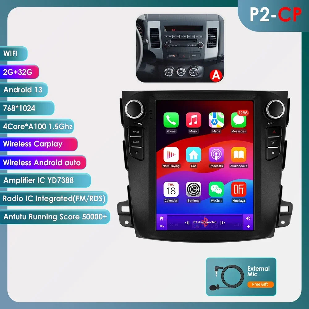 Mitsubishi Outlander Xl 2 2008-2013 9,7" Android 14 Carplay Android auto wireless wifi bt gps 4g AUTMXLOMX