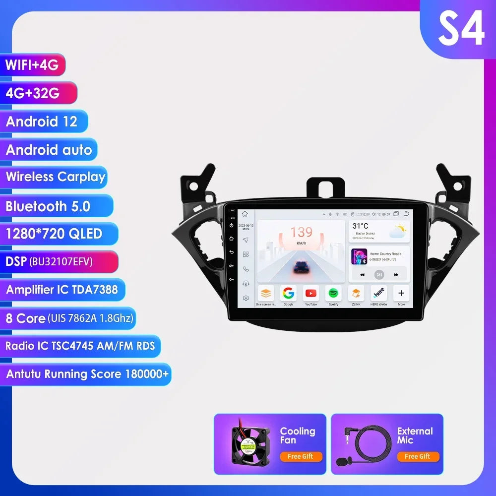 Opel Adam 2013 - 2016 Opel Corsa E Van 2015 - 2019 9" Android 14 Carplay Android auto wireless wifi bt gps 4g  AUTMA5KA