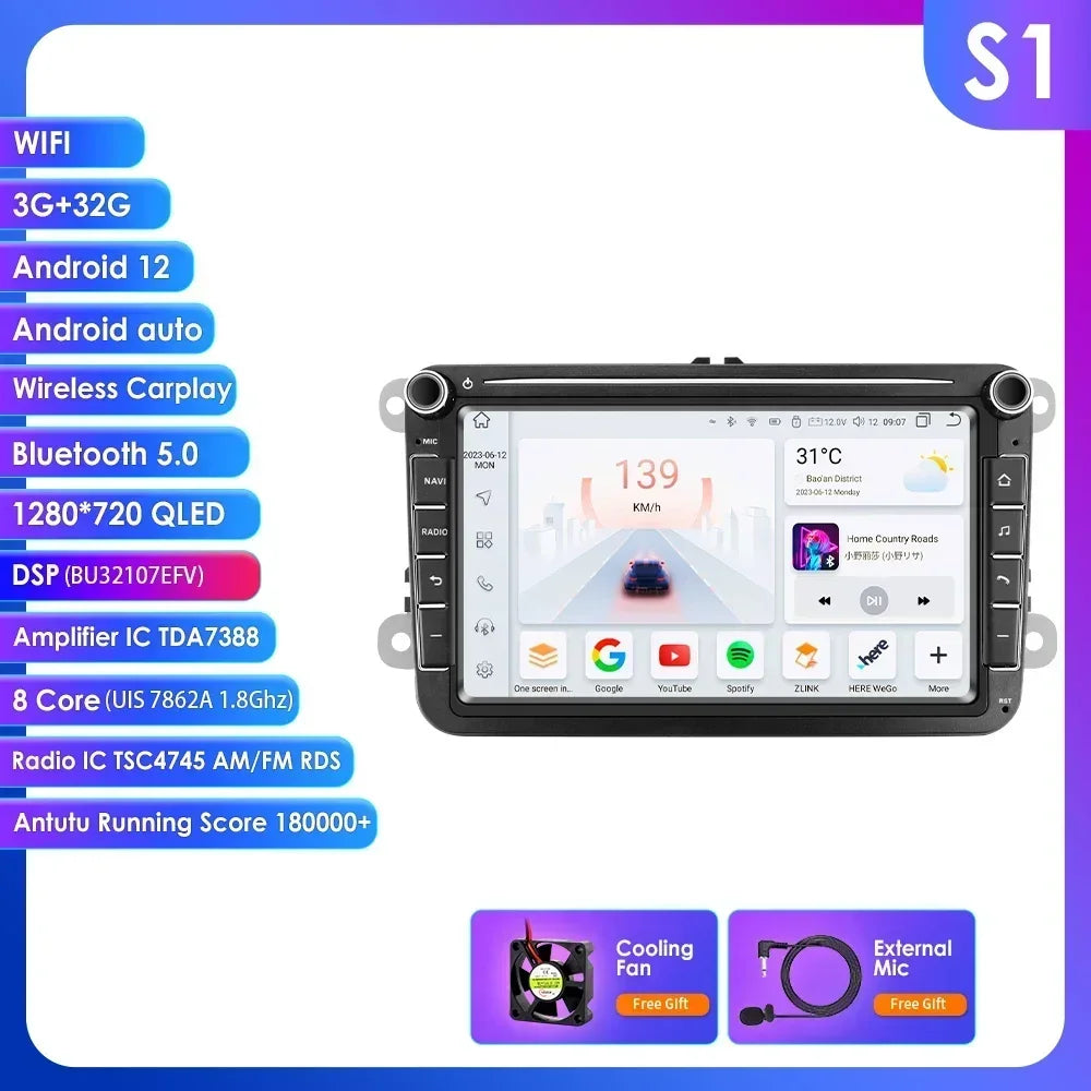 Volkswagen Golf Passat b7 b6 Skoda Seat Octavia Polo Tiguan Jetta 8" Android 14 Carplay Android auto wireless wifi bt gps 4g  AUTMYJQG