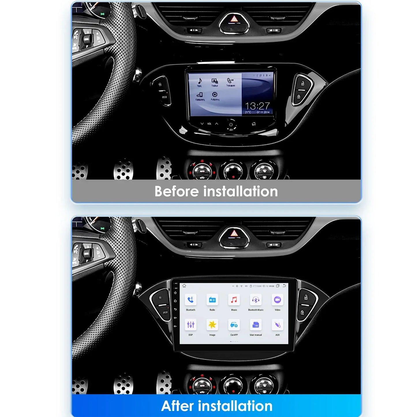 Opel Adam 2013 - 2016 Opel Corsa E Van 2015 - 2019 9" Android 14 Carplay Android auto wireless wifi bt gps 4g  AUTMA5KA