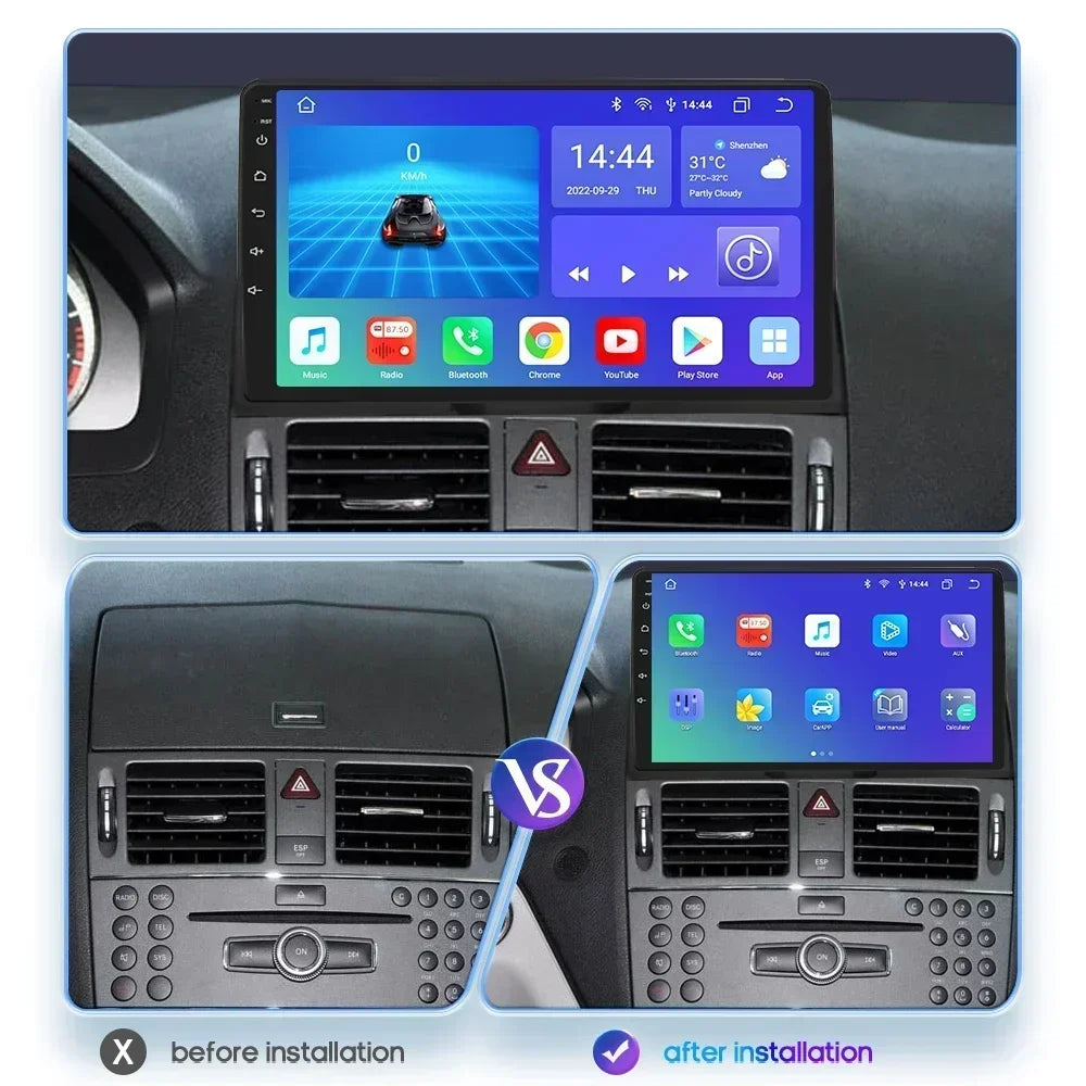 Mercedes Benz C-Class W204 S204 2007 - 2010 9" Android 14 Carplay Android auto wireless wifi bt gps 4g AUTMJ8L7