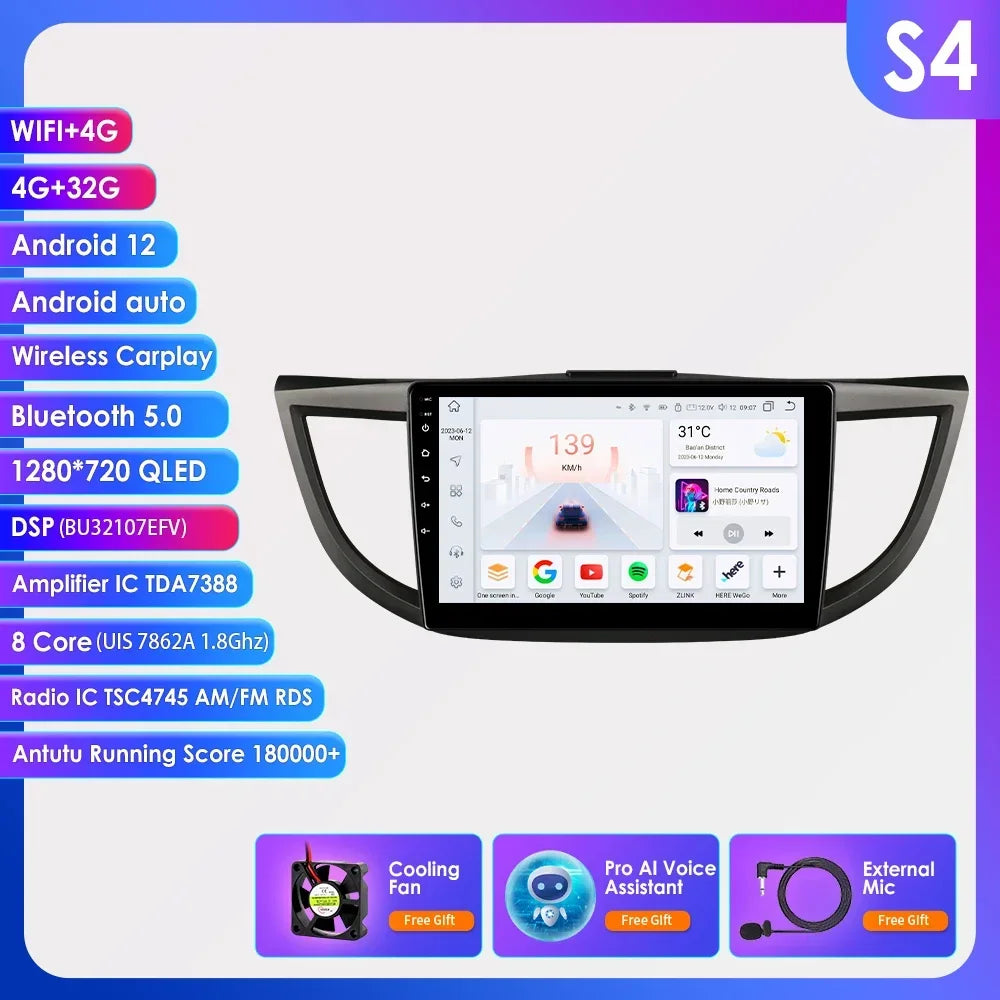 Honda CR-V 4th 2012-2016 9" Android 14 Carplay Android auto wireless wifi bt gps 4g AUTMVCRH4
