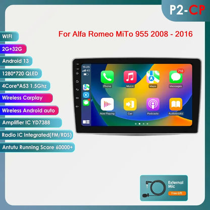 Alfa Romeo MiTo 955 2008-2016 9" Android 14 Carplay Android auto wireless wifi bt gps 4g AUTM5QGH