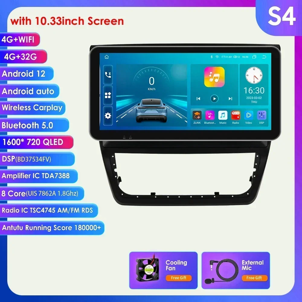 Skoda Yeti 5L 2009-2014 9" 10,33" Android 14 Carplay Android auto wireless wifi bt gps 4g  AUTMXR7U
