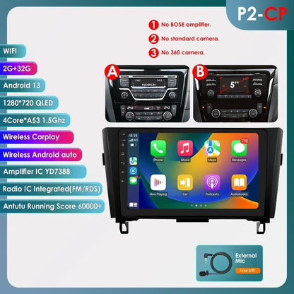 Nissan X-Trail Xtrail X Trail 3 T32 Qashqai 2 J11 2014-2018  10" Android 14 Carplay Android auto wireless wifi bt gps 4g AUTMSINJ11
