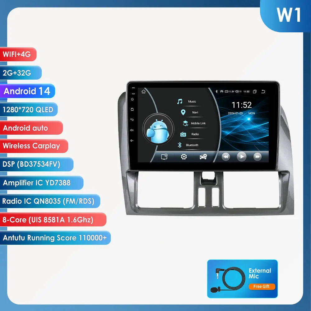 Volvo XC60 2008 - 2017 9" Android 14 Carplay Android auto wireless wifi bt gps 4g AUTMLM13