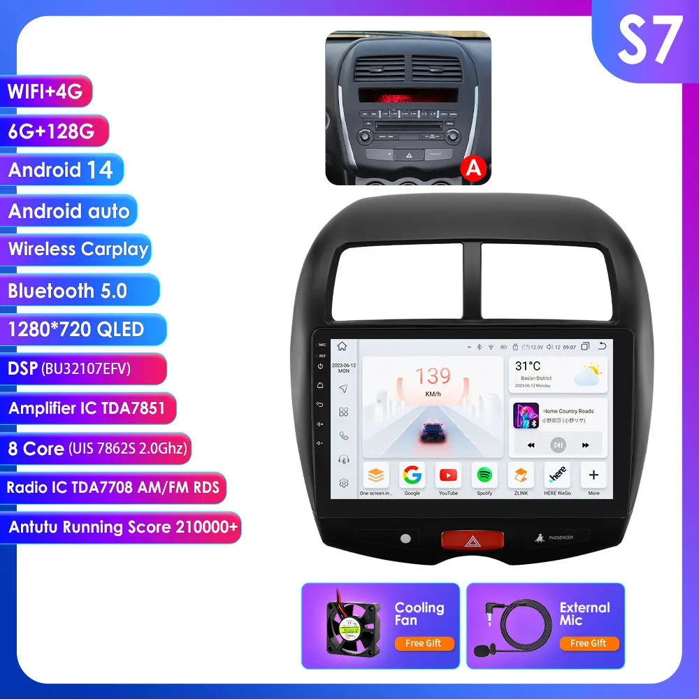 Mitsubishi ASX 1 2010 - 2018 9"Android 14 Carplay Android auto wireless wifi bt gps 4g RDS AUTMMTBSX