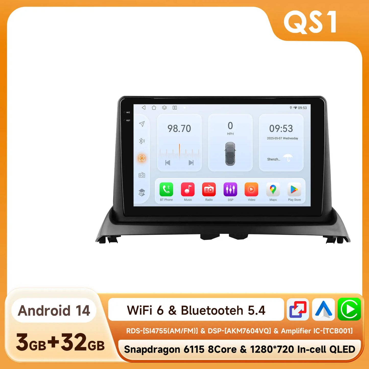 Renault Clio 2 2000 - 2012 9" / 10,33" Android 14 Carplay Android auto wireless wifi bt gps 4g  AUTM8236