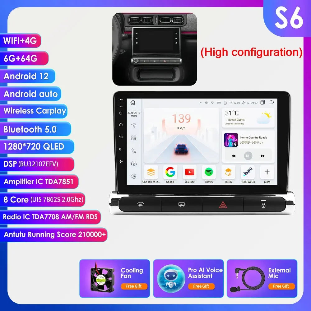 Citroen C3 C4 Aircorss  2017 - 2023 9" ANDROID 12 Carplay Android auto wireless radio RDS WIFI GPS BT USB AUTMCTRC349