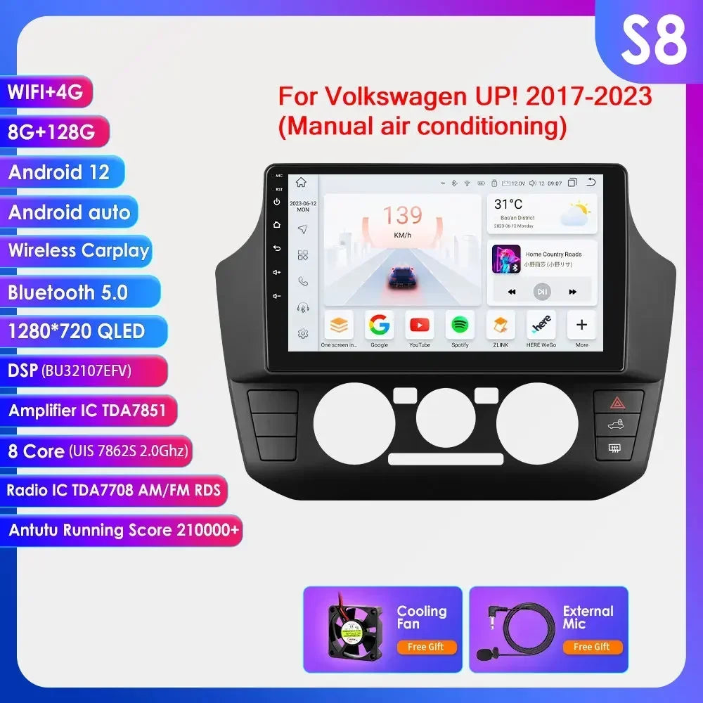 Volkswagen UP! 2017 -2023 9" Android 14 Carplay Android auto wireless wifi bt gps 4g  AUTMYZ23