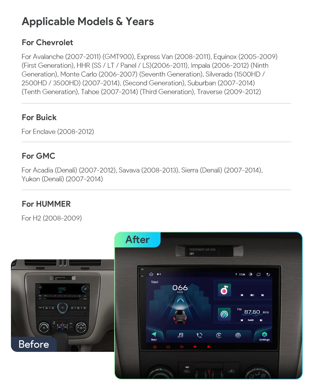 Chevrolet Buick GMC Hummer 7/8" Android 12 , 2/4/8 gb ram octa core Car Radio Multimedia  4G Car Play Android Auto DSP PE72JCC