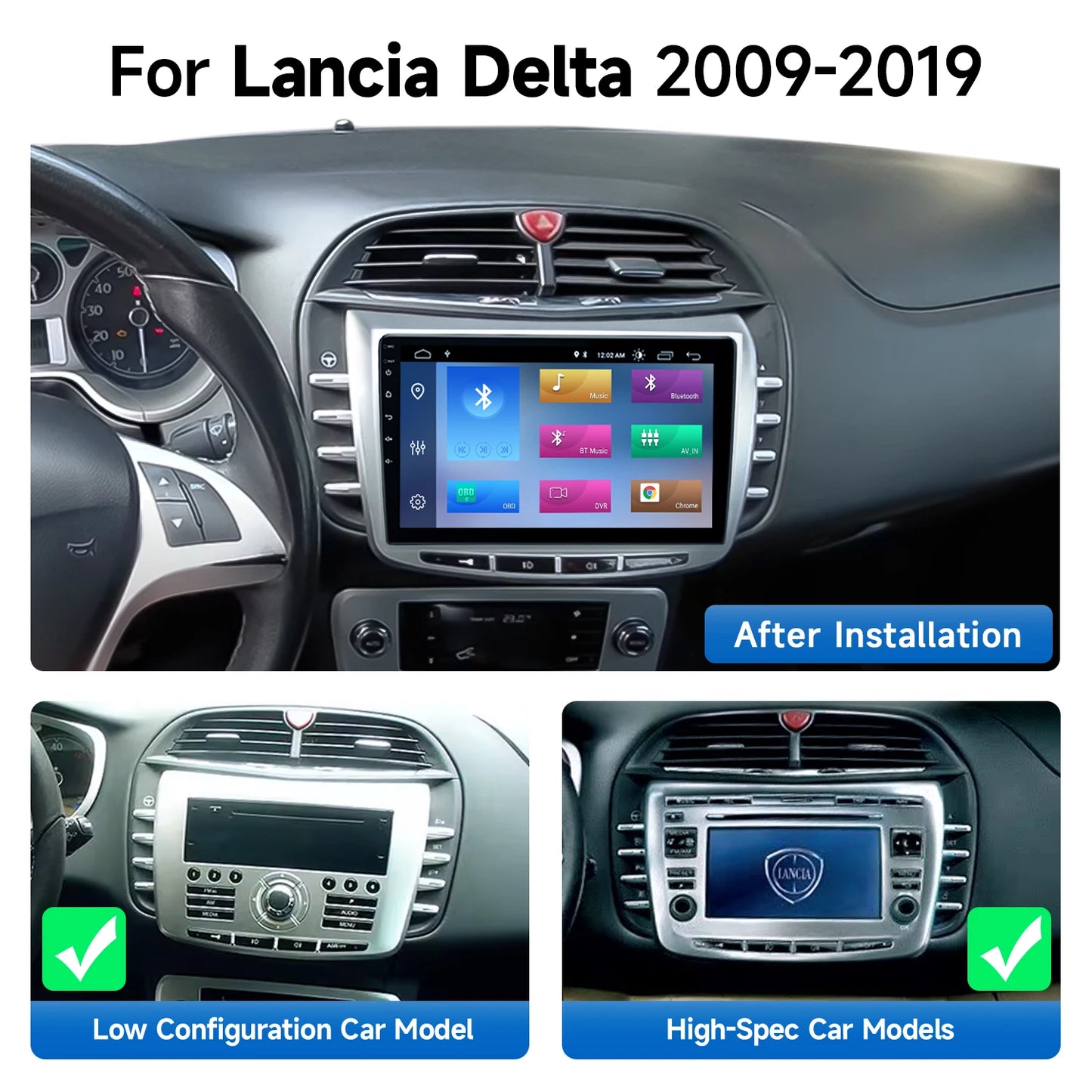 Lancia Delta 2008-2014 " Android 13 Carplay Android auto wireless wifi bt gps 4g AUTMC5WG