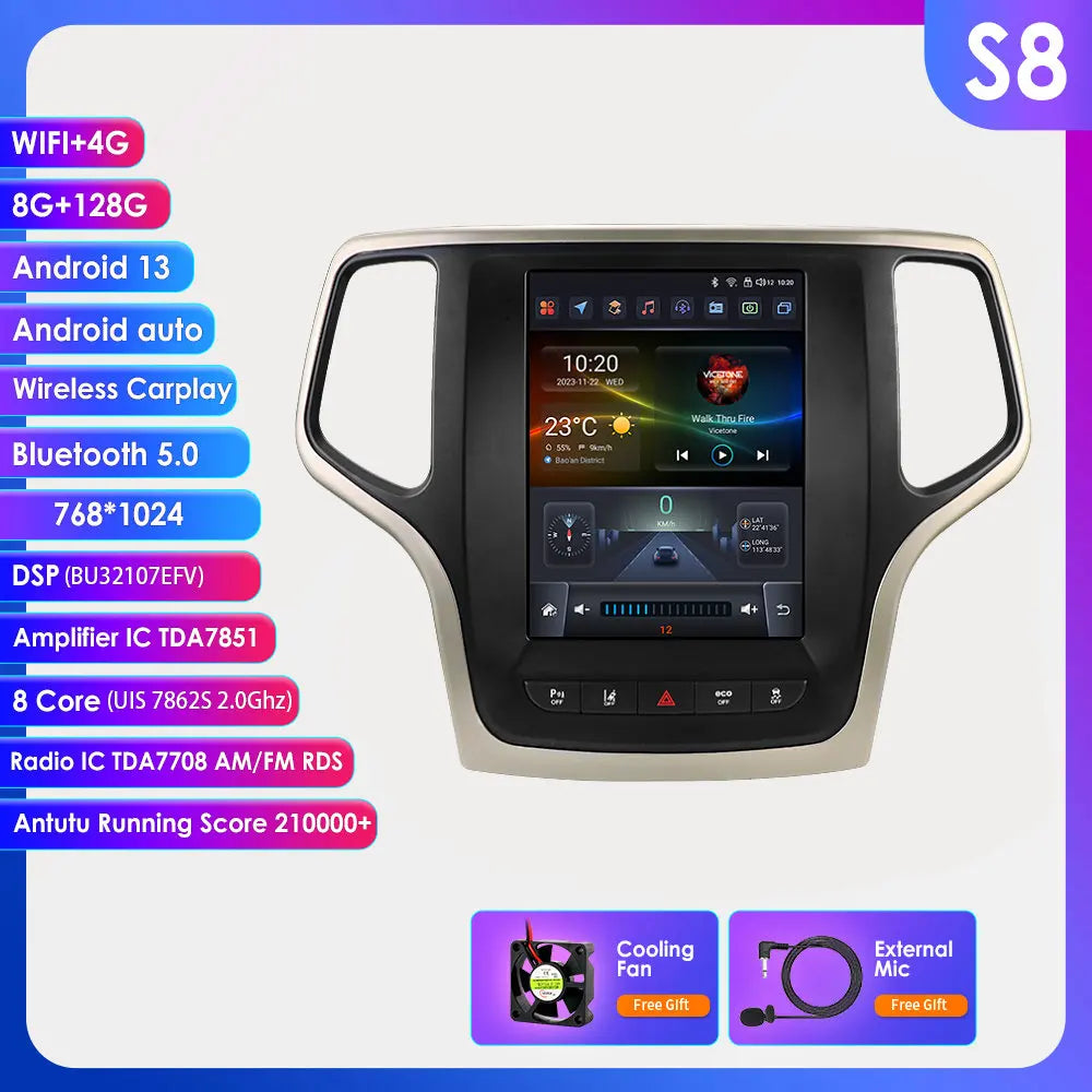 Jeep Grand Cherokee 2014-2022 9.7'' Android13 Carplay Android auto wireless  Radio RDS  WIFI BT GPS USB 4G AUTMJPGC2