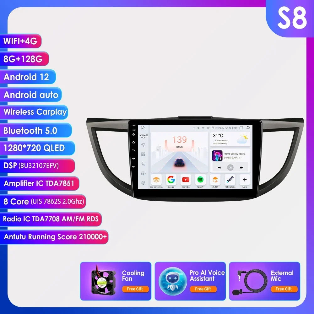 Honda CR-V 4th 2012-2016 9" Android 14 Carplay Android auto wireless wifi bt gps 4g AUTMVCRH4