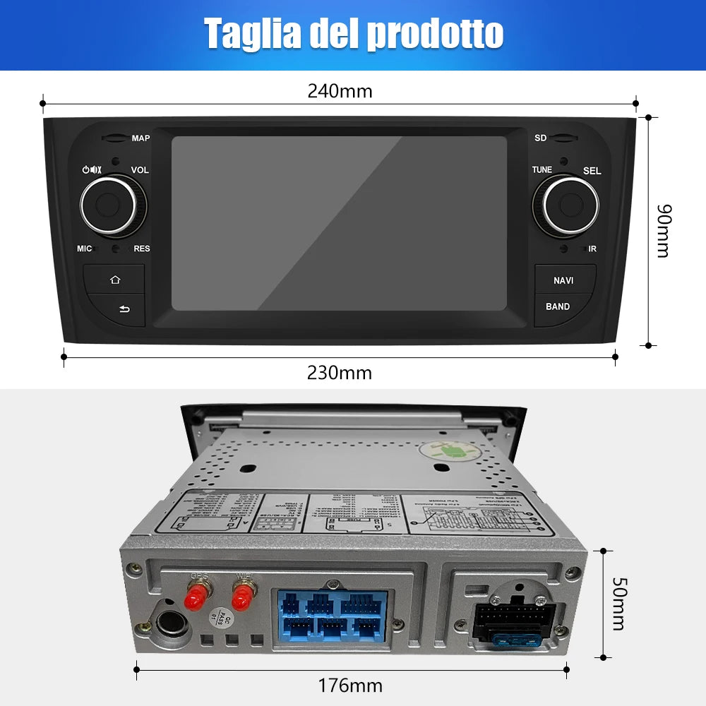 Fiat Grande Punto 2005-2012  6.2" Android 12 2/32 GB QUADCORE carplay android auto GPS  SD USB BT WIFI SWC  AUTMFITGP1