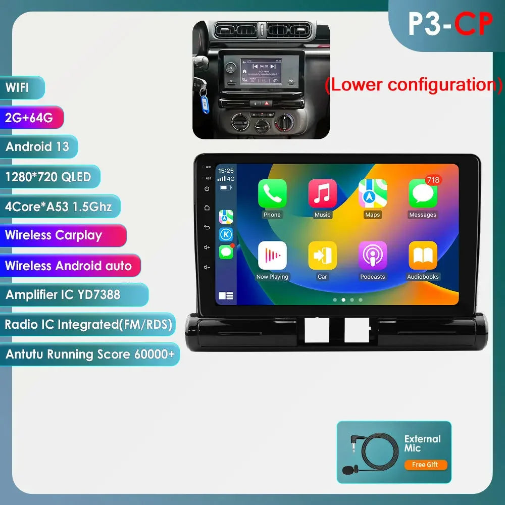Citroen C3 C4 Aircorss  2017 - 2023 9" ANDROID 12 Carplay Android auto wireless radio RDS WIFI GPS BT USB AUTMCTRC349