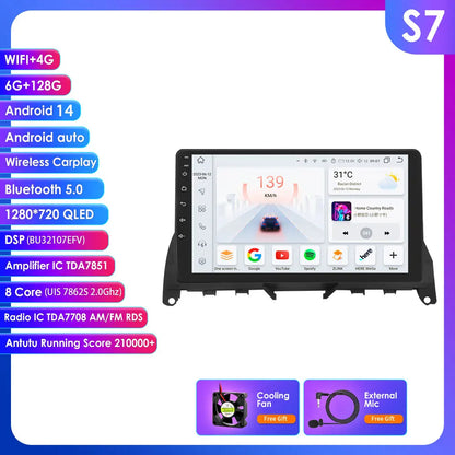 Mercedes Benz C-Class W204 S204 2007 - 2010 9" Android 14 Carplay Android auto wireless wifi bt gps 4g AUTMJ8L7