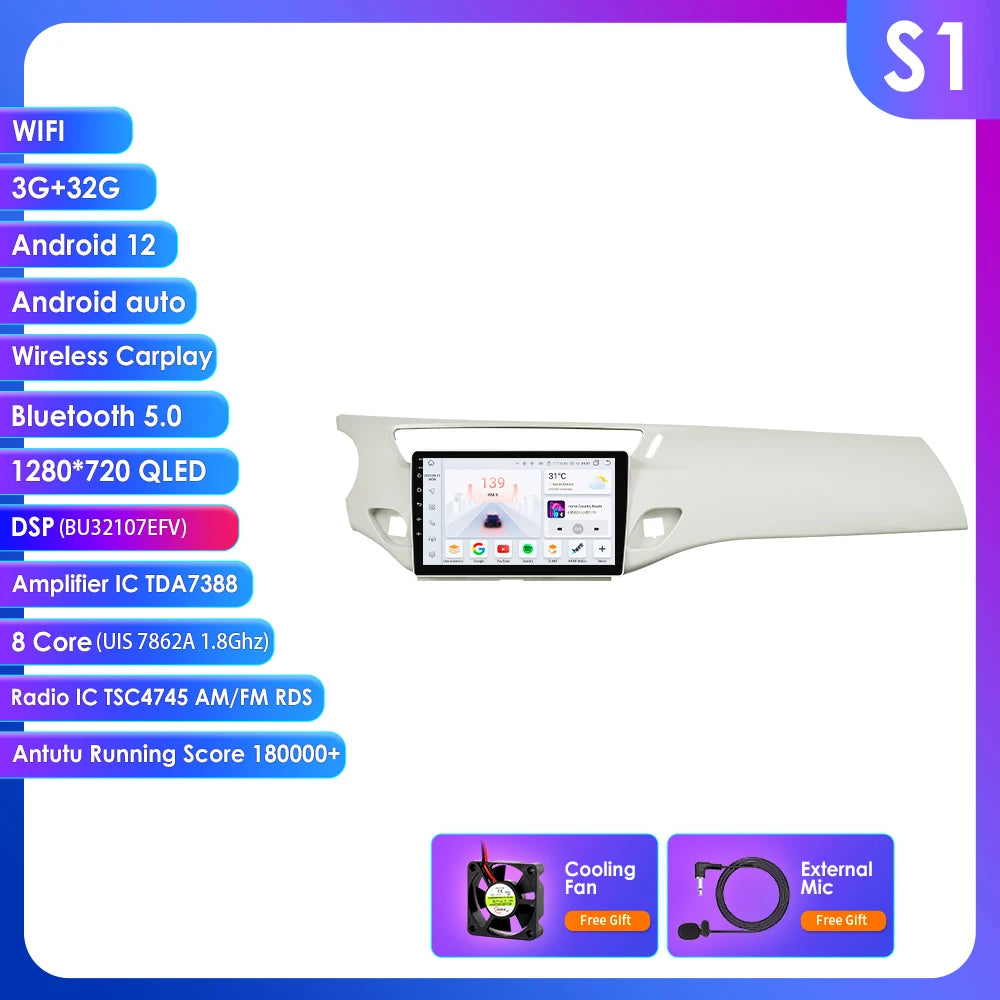 Citroen C3 DS3 2010-2016 Android 14 9" CarPlay Android Auto Radio RDS WIFI GPS BT 4G Car Multimedia autoradio AUTMATRDS3