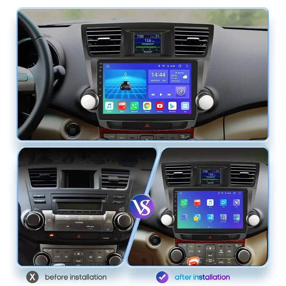 Toyota Highlander Kluger 2 XU40 2007 - 2013  9" Android 14 Carplay Android auto wireless wifi bt gps 4g   AUTMHIGTY